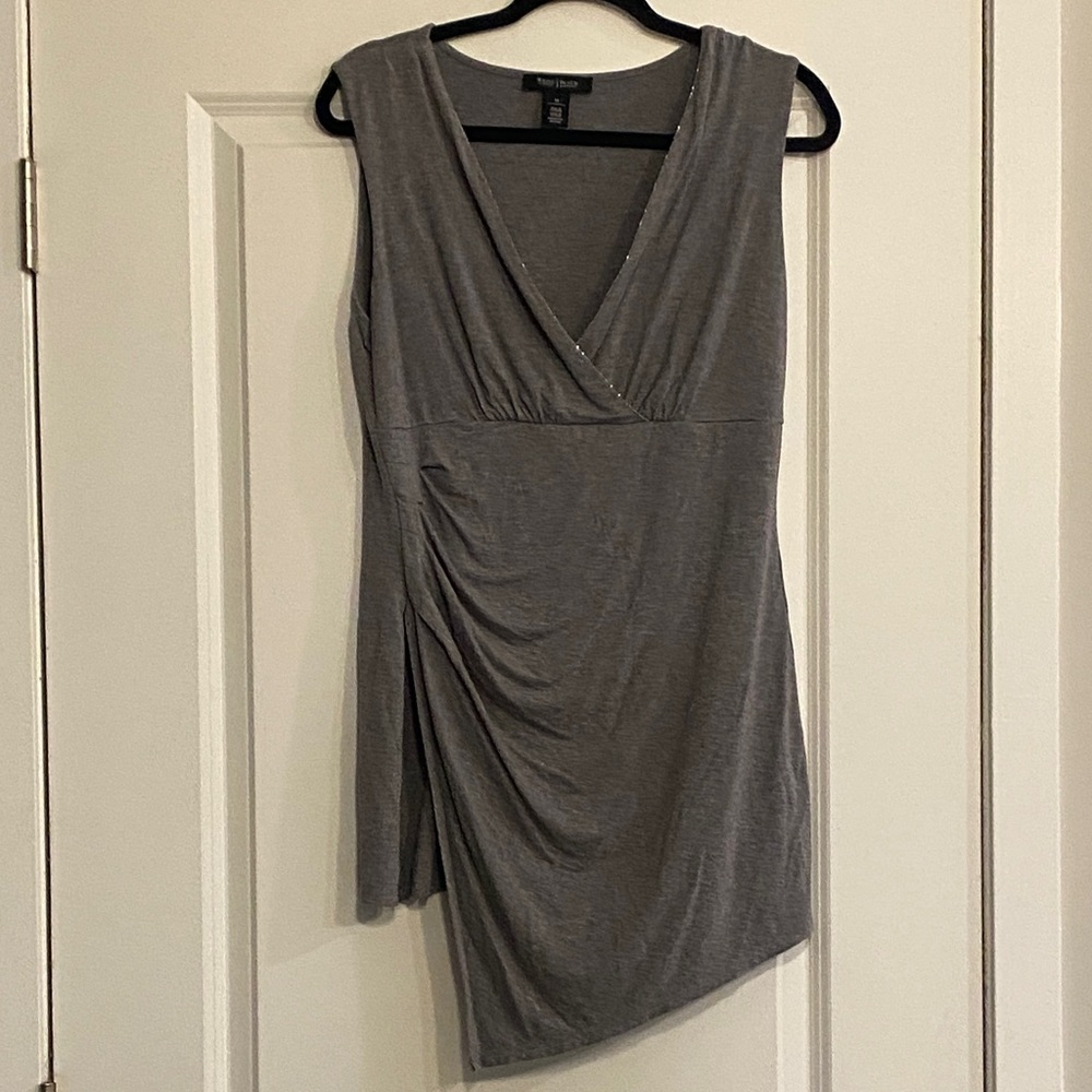 White House Black Market Gray Asymmetrical V-Neck Dress
